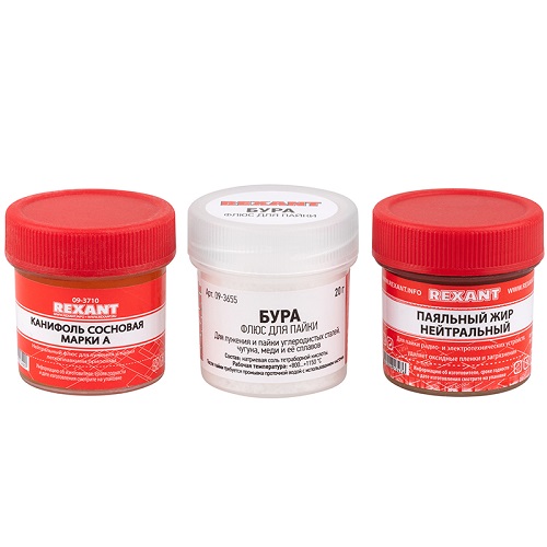 

Набор Rexant 09-3742 для пайки К3, твердый флюс (канифоль, флюс БУРА, паяльный жир), 09-3742