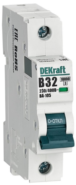 

Автоматический выключатель DEKraft 13108DEK 1P 32A х-ка B ВА-105 10кА, 13108DEK