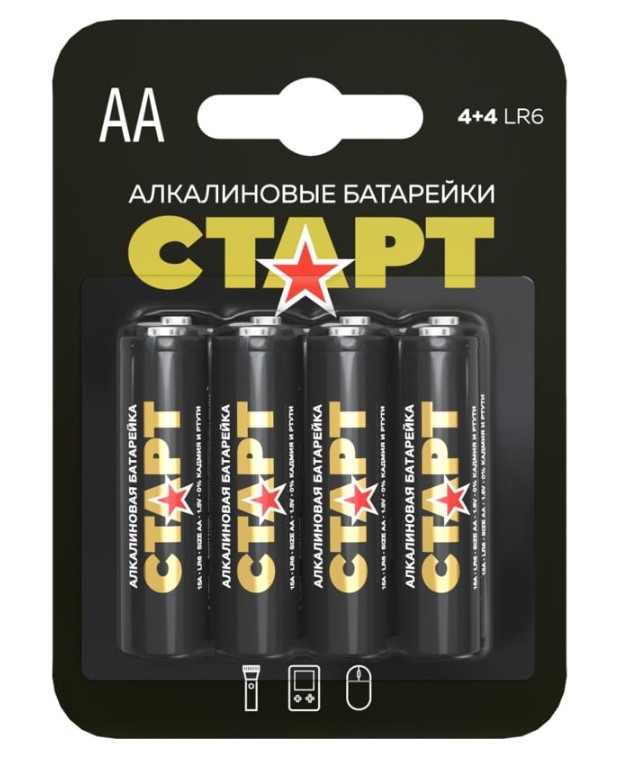 

Батарейка Старт LR6-BL8 N 1.5 В, АА, LR6, 4+4 шт. на блистере, LR6-BL8 N