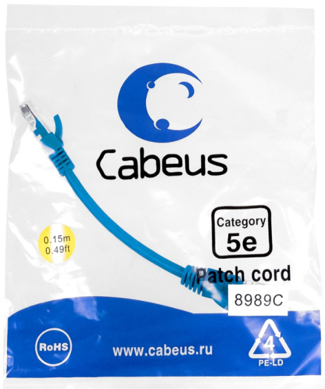 фото Кабель патч-корд U/UTP 5e кат. 0.15м Cabeus PC-UTP-RJ45-Cat.5e-0.15m-BL в Санкт-Петербургe
