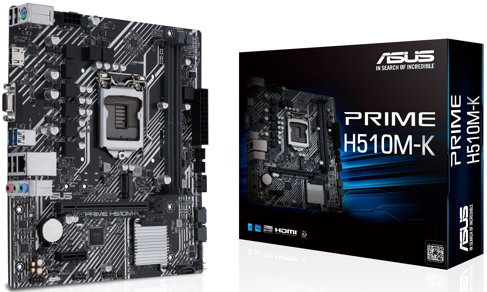 

Материнская плата mATX ASUS PRIME H510M-K (LGA1200, H510, 2*DDR4(3200), 4*SATA 6G, M.2, 2*PCIE, 7.1CH, Glan, 3*USB 3.2, D-Sub, HDMI), PRIME H510M-K