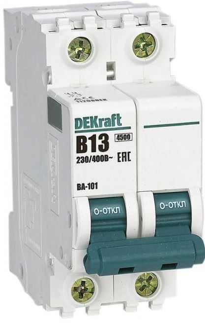 

Автоматический выключатель DEKraft 11208DEK 2Р 13А х-ка B ВА-101 4,5кА, 11208DEK