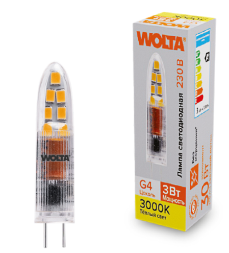 

Лампа светодиодная WOLTA WSTD-JC-220V3W3KG4-P 3Вт 3000K G4, WSTD-JC-220V3W3KG4-P