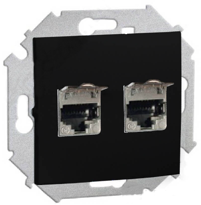 

Розетка Simon 1591564-038 компьютерная двойная 2хRJ45 кат.6A (АМР, FTP), графит, 1591564-038