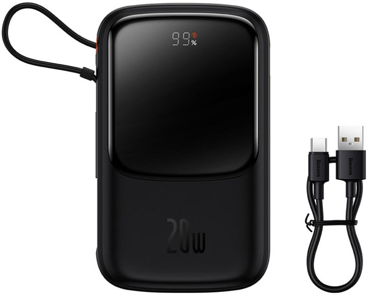 

Аккумулятор внешний портативный Baseus Qpow Pro Digital Display PPQD020001 10000mAh 20W (iP Edition) Black + Type-C 3A 0.3m Black, Qpow Pro Digital Display