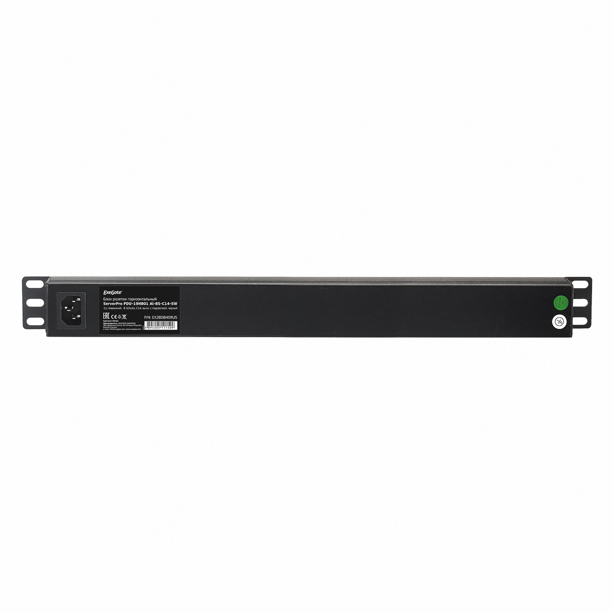 

Блок розеток Exegate ServerPro PDU-19H801 Al-8S-C14-SW EX280840RUS (19", 1U, Алюминий, 8 Schuko, С14, выкл. с подсветкой, черный, RTL), ServerPro PDU-19H801 Al-8S-C14-SW