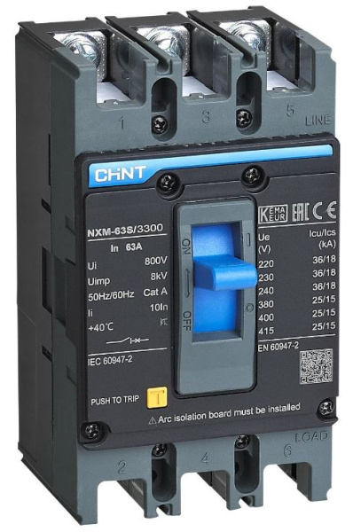 Изображение товара Автоматический выключатель в литом корпусе CHINT 205886 3П, 32А защита от перегрузки и короткого за