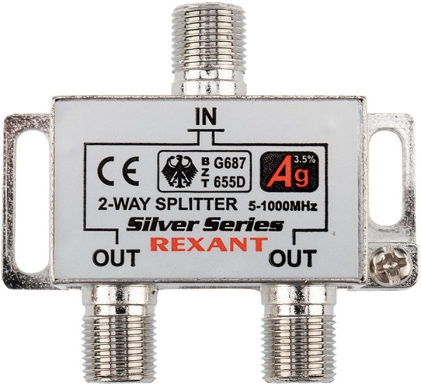 

Сплиттер Rexant 05-6101 ТВ х 2 + 3шт. F "BOX" 5-1000 МГц "Silver", 05-6101