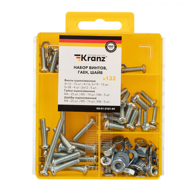 

Набор KRANZ KR-01-3101-09 винтов, гаек и шайб 132 шт., KR-01-3101-09