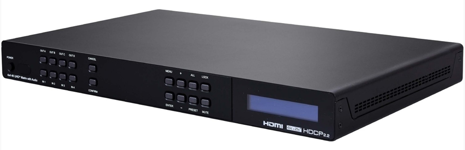 

Коммутатор матричный Cypress CPLUS-V4H4HPA 4х4 HDMI 2.0 (4:4:4) с HDR и выходом стереоаудио (4х miniJack 3,5 мм), CPLUS-V4H4HPA