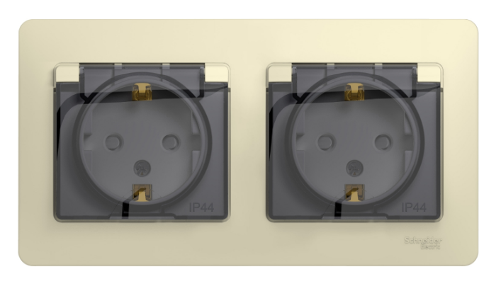 

Розетка Schneider Electric GSL000247 Glossa 2-ая с/з, со шторками, в сборе, IP44 бежевый, GSL000247