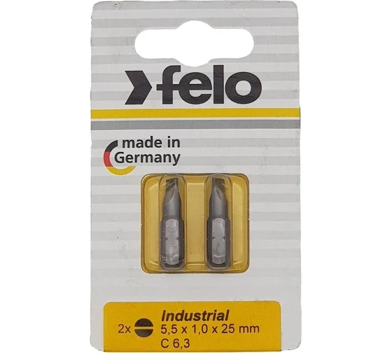 

Бита Felo 02052036 плоская шлицевая 5,5X1X25, серия Industrial, 2шт в блистере, 02052036