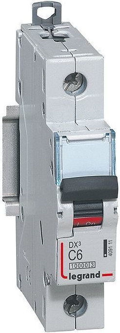 

Автоматический выключатель Legrand 409111 DX³ 10000 - 16 кА - тип характеристики C, 1П, 230/400 В~, 6 А, 1 модуль, 409111