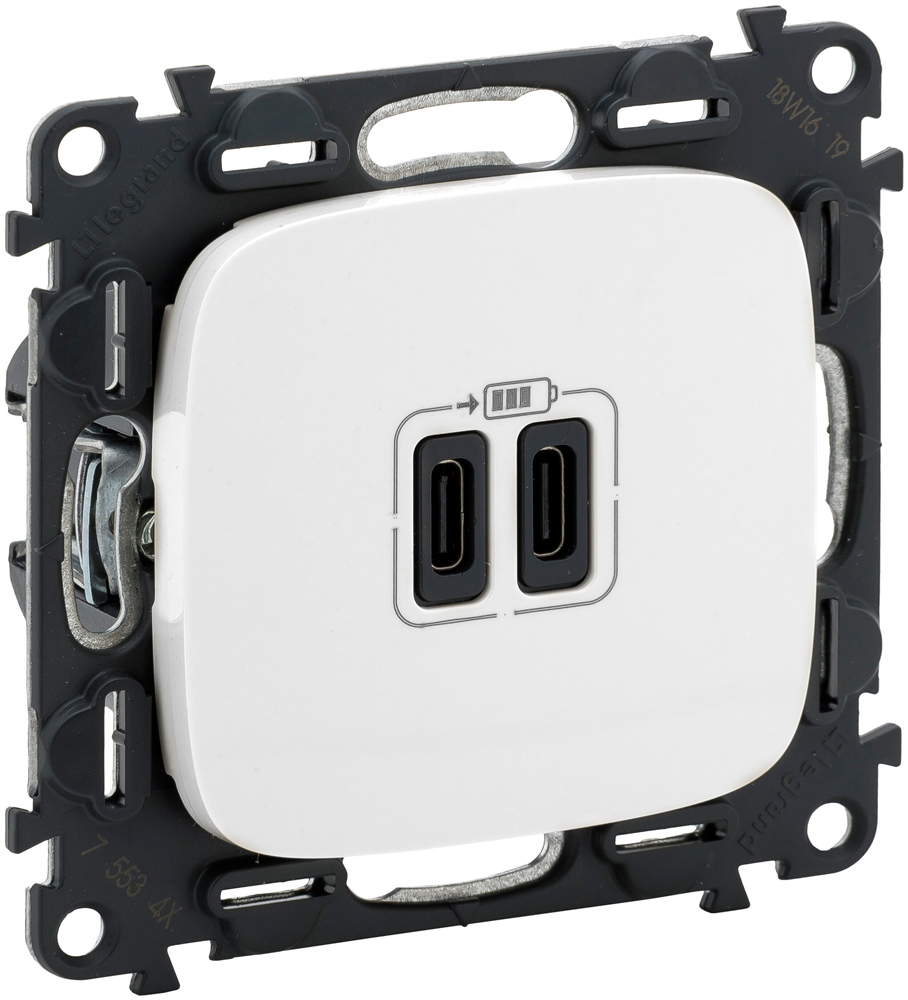 

Зарядное устройство Legrand 755345 Valena ALLURE - с двумя USB-разьемами тип С-тип С 240В/5В 3000мА, с лицевой панелью, цвет белый, 755345