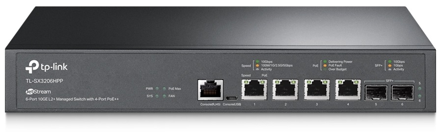 

Коммутатор TP-LINK TL-SX3206HPP 4x100/1000/2500/5000/10000 Мбит/с PoE (Бюджет PoE 200 Вт), 2xSFP+ 10 Гбит/с, L2+, TL-SX3206HPP