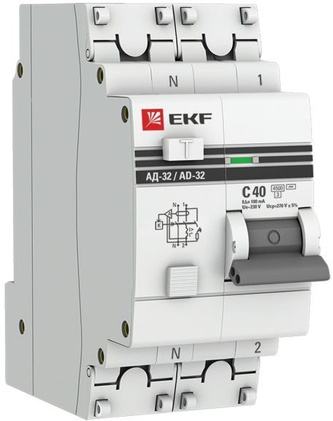 

Автомат дифференциальный EKF DA32-40-100-pro АД-32 1P+N 40А (С) 100мА тип (АС) эл. 4,5кА PROxima, DA32-40-100-pro