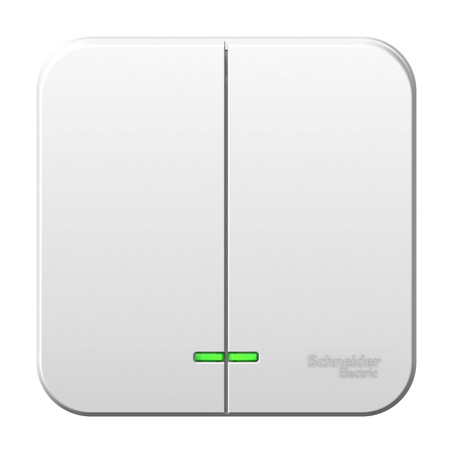 

Выключатель Schneider Electric BLNVA065101 2-клавишный с подсветкой, 6А, 250В (белый) наруж, BLNVA065101