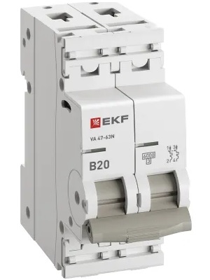 

Автоматический выключатель EKF M636220B 2P 20А (B) 6кА ВА 47-63N PROxima, M636220B