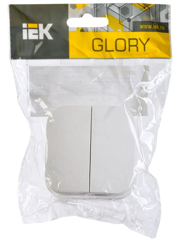 

Выключатель двухклавишный IEK EVH20-K01-10 GLORY открытой установки 10А ВС20-2-0-ХБ белый, EVH20-K01-10