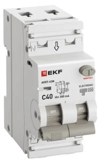 

Автомат дифференциальный EKF D63N26EA40C300 АВДТ-63N 1P+N 40А (C) 300мА (A) эл 6кА PROXIMA, D63N26EA40C300