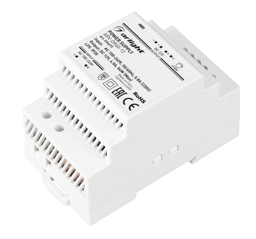 

Блок питания Arlight ARV-DR60-12 034672 (12V, 4,5A, 54W) IP20 DIN-рейка), ARV-DR60-12