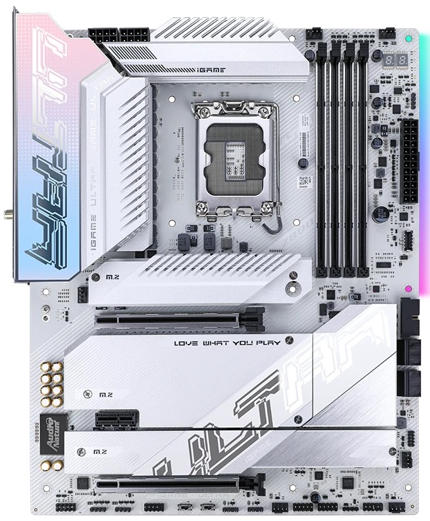 

Материнская плата ATX Colorful iGame Z890 ULTRA V20 (LGA1851, Z890, 4*DDR5, 2*PCIe, 5*M.2, 4*SATA, WiFi, BT, 4*USB 2.0, 4*USB 3.2, HDMI, DP), iGame Z890 ULTRA V20