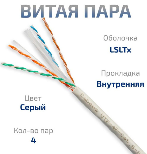 фото Кабель витая пара U/UTP 6 кат. 4 пары Cabeus UTP-4P-Cat.6-SOLID-LSLTx-GY в Омске