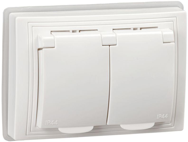 

Розетка двухместная с заземлением IEK KV-R26-16-44-K01 KVARTA с защитными шторками и с крышкой 16А IP44 РСбш12-3-КБ-44, белый, KV-R26-16-44-K01