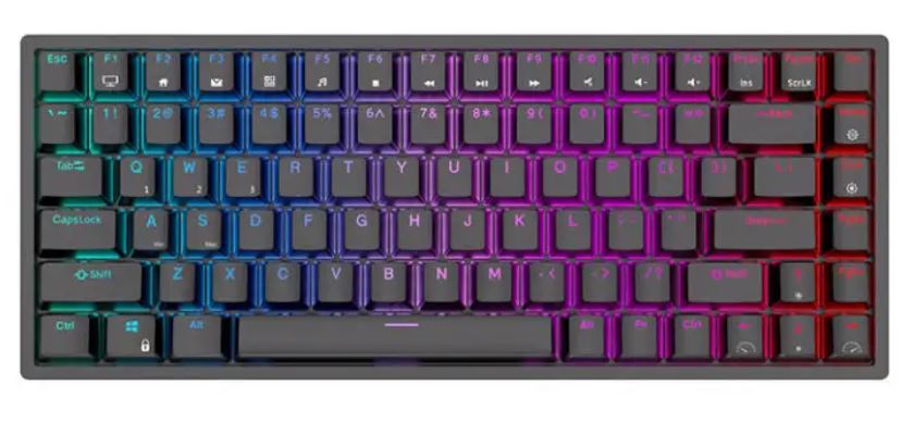 Клавиатура Royal Kludge RK84 подключение: BT, радиоканал 2,4 ГГц, провод, 84 клавиши, RGB подсветка, USB хаб, RK Brown, 3750 mAh, чёрная