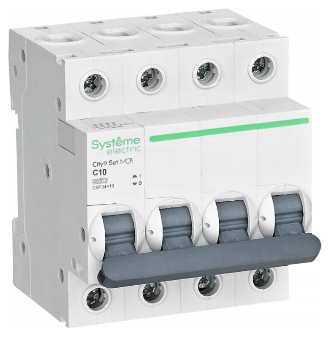 

Автоматический выключатель Systeme Electric C9F34410 City9 Set С 10А 4P 4.5kA 400В, C9F34410