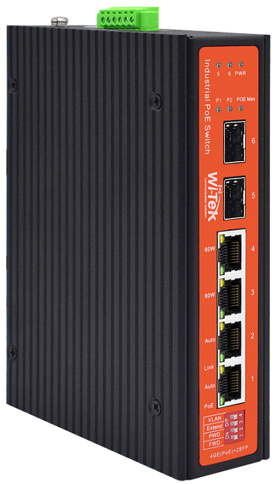 

Коммутатор промышленный Wi-Tek WI-PS306GF-I v2 2*PoE 1000Base-T IEEE802.3at/af/bt, 2*PoE 1000Base-T IEEE802.3at/af/, passive 24В, 2*SFP, IP30, 48-55V, WI-PS306GF-I v2