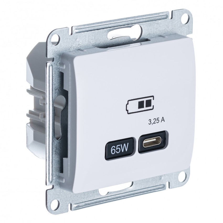

Розетка USB Systeme Electric GSL000127 Glossa тип-С, 65W, высокоскорост.зарядка QC, PD, механизм, белая, GSL000127