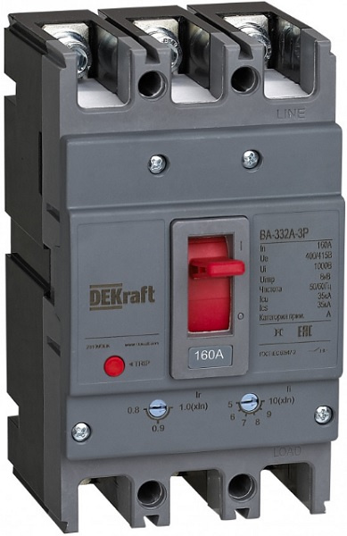 Изображение товара Автоматический выключатель ВА-330А в литом корпусе 3-полюсный 63А DEKraft