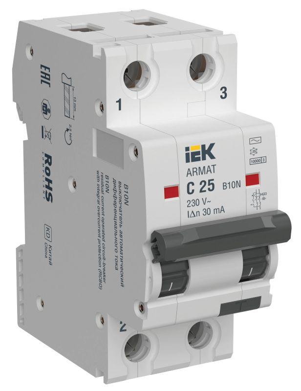 

Автомат дифференциальный IEK AR-B10N-2-C025C030 ARMAT B10N 2P C25 30мА тип AC, AR-B10N-2-C025C030