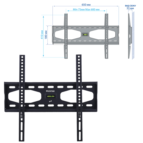 

Кронштейн настенный Kromax STAR-11 Kromax_20159 32-90", фиксированный, макс. 60кг, VESA 600х400, серый, STAR-11