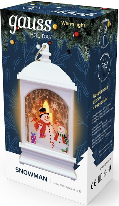 

Фонарь Gauss HL030 новогодний светодиодный "Снеговик" серия Holiday, 0,1W, тёплый свет, белый, батарейки в комплекте, HL030