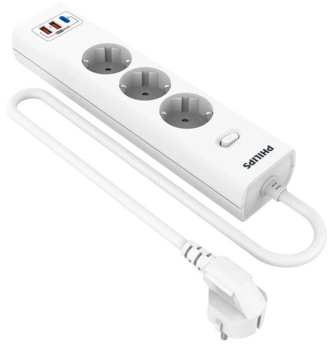 

Сетевой фильтр Philips CHP8236WB/51 3 Розетки с USB PD/QC3.0 (5/9/12В) 30Вт кабель - 3M белый, CHP8236WB/51