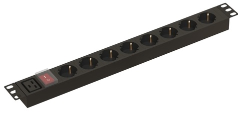 

Блок розеток 19", 8 розеток Hyperline SHE19-8SH-S-AIEC горизонтальный, Schuko, выключатель с подсветкой, без кабеля питания, входной разъем IEC320 C20, SHE19-8SH-S-AIEC