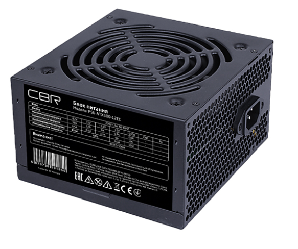 

Блок питания ATX CBR PSU-ATX500-12EC 500W, 120mm fan, черный, PSU-ATX500-12EC