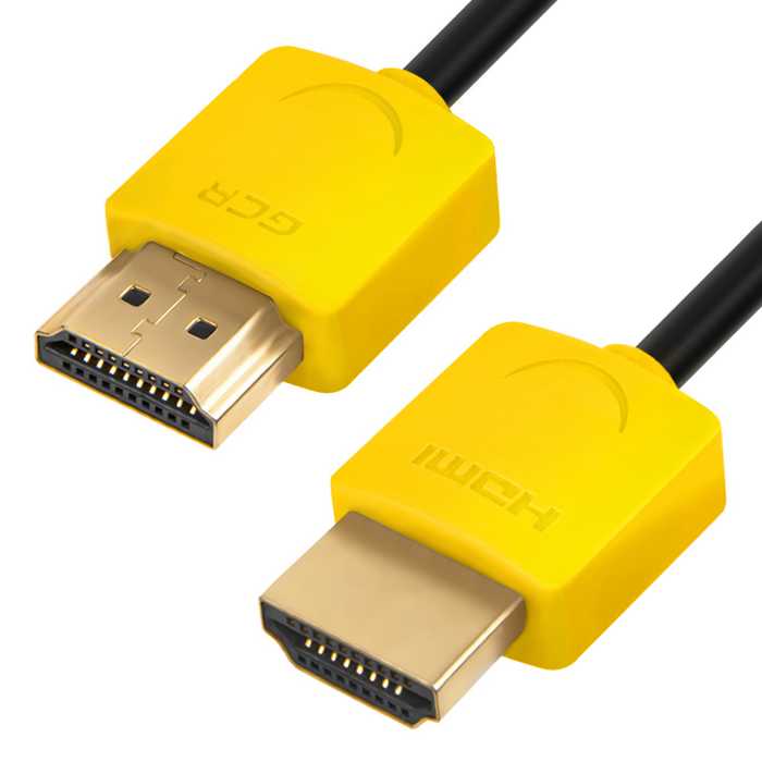 

Кабель интерфейсный HDMI-HDMI Greenconnect GCR-HM502 GCR-51575 1.5m HDMI 2.0, желтые коннекторы Slim, OD3.8mm, HDR 4:2:2, Ultra HD, 4K 60 fps 60Hz, 3D, GCR-HM502