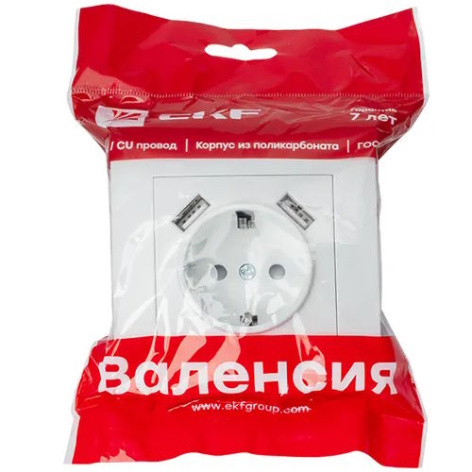 фото Розетка с заземлением с 2 USB в сборе EKF EWR16-028-10-2USB в Ростове-на-Дону