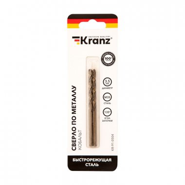 

Сверло KRANZ KR-91-0504 по металлу 3,5х70х39 мм «Кобальт» (сталь HSS-Co 5% M35 P6M5K5) (2 шт. в блистере) DIN 338, KR-91-0504