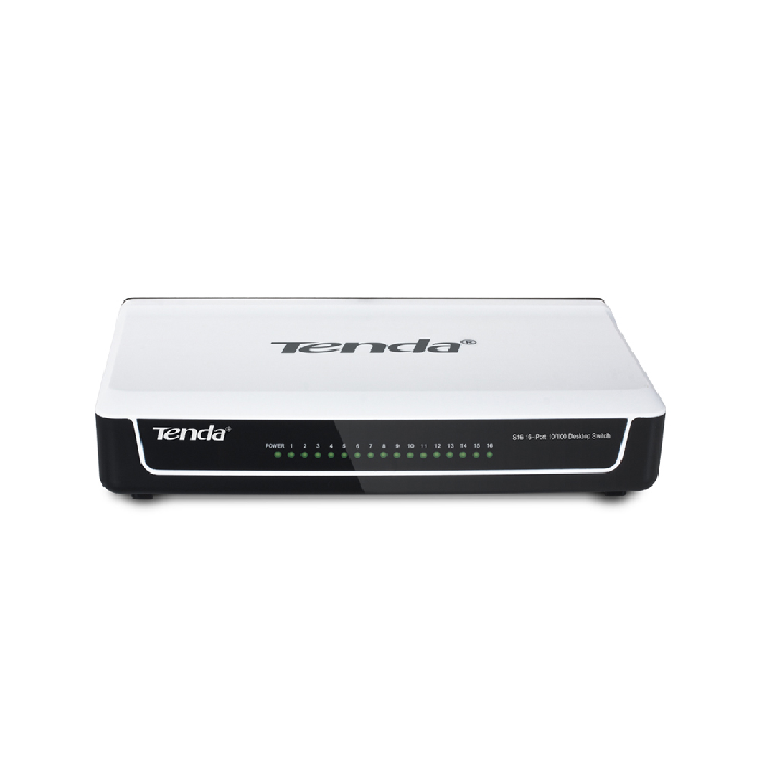 

Коммутатор Tenda S16 16 портов 10/100M Fast Ethernet, 16 портов 10/100M RJ45, пластиковый корпус, 9В/ 1A, S16