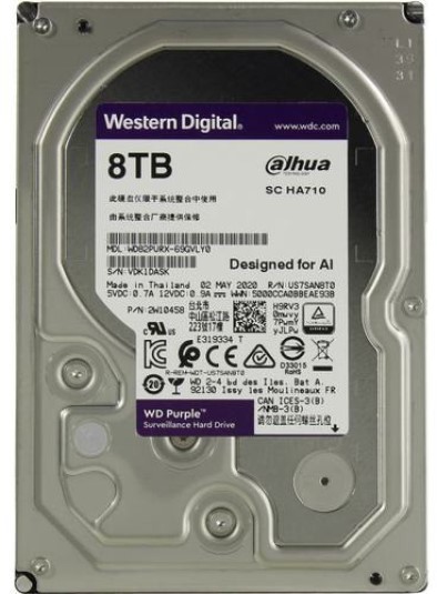 

Жесткий диск 8TB SATA 6Gb/s Western Digital WD82PURX WD Purple Surveillance 3,5" 5640RPM 128MB DV&NVR, WD82PURX
