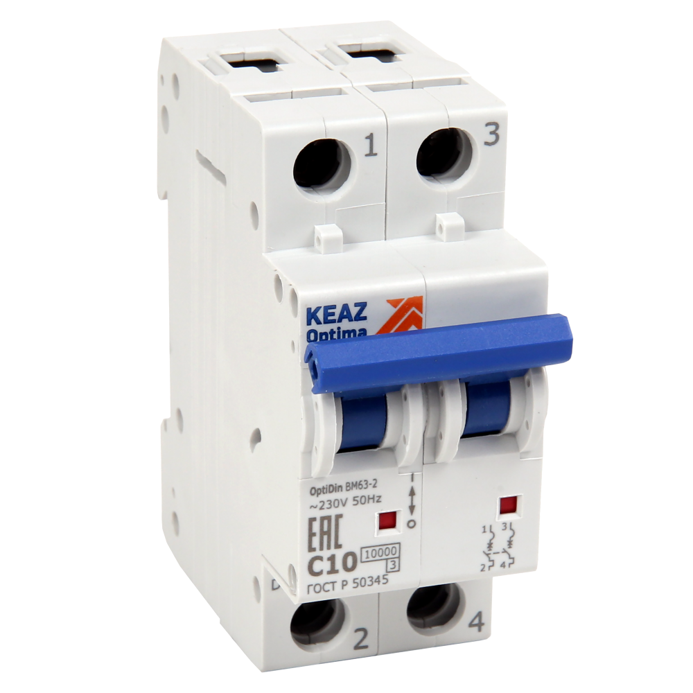 

Автоматический выключатель КЭАЗ 262585 OptiDin BM63 2P 2A C 10кА AC (BM63-2C2-10-УХЛ3), 262585