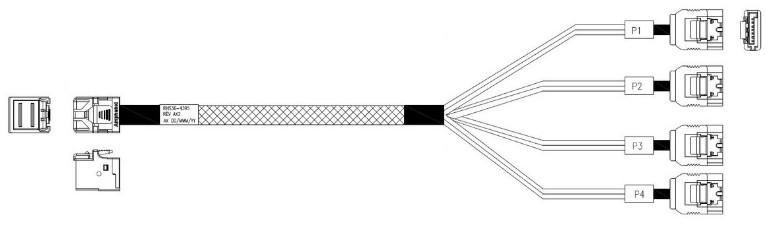 

Кабель Amphenol RHS36-4395 HDmSAS SFF8643 -to- 4*SATA, Crossover, 75cm, RHS36-4395