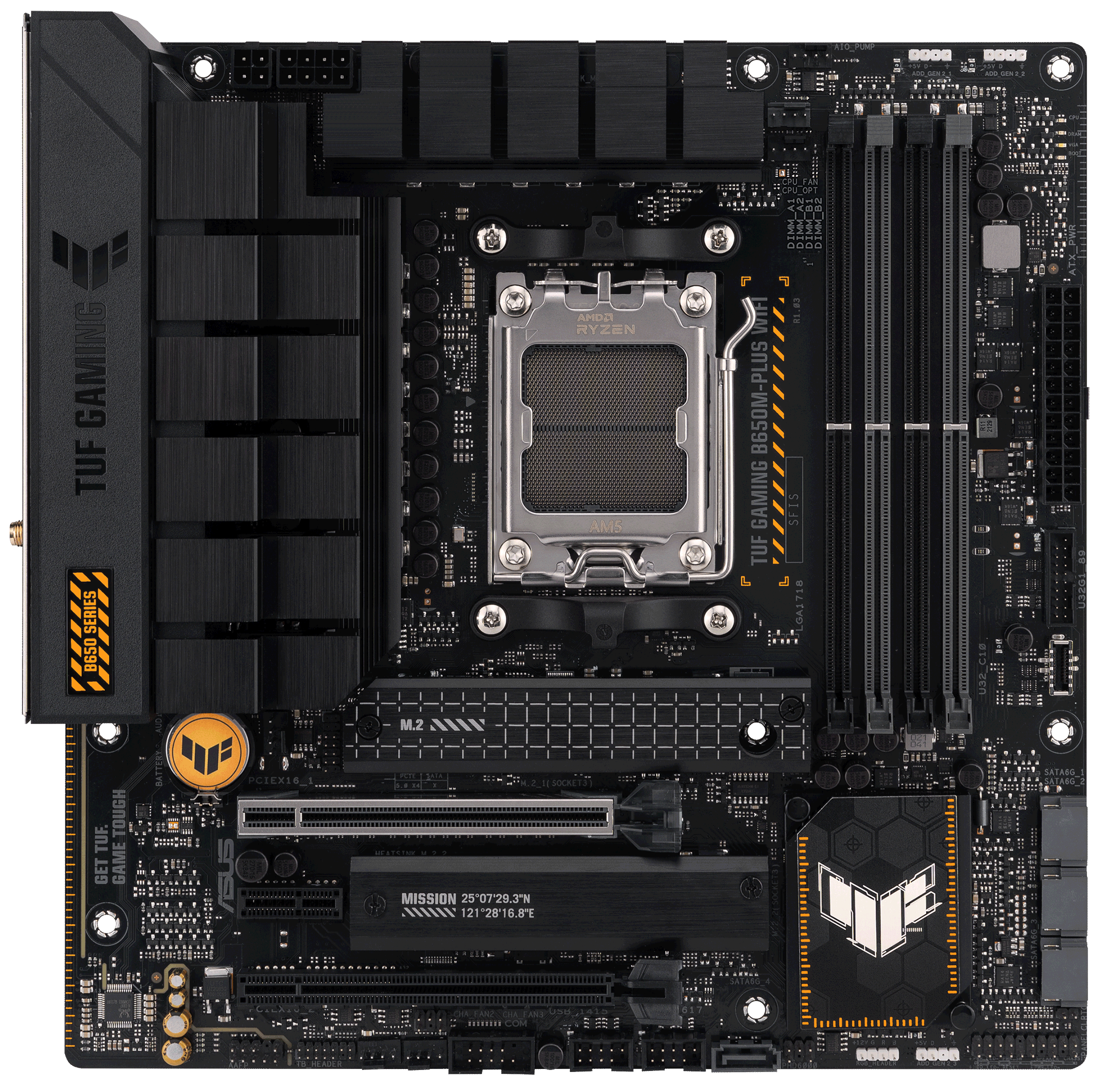 

Материнская плата mATX ASUS TUF GAMING B650M-PLUS WIFI (AM5, AMD B650, 4*DDR5 (6400), 4*SATA 6G RAID, 2*M.2, 3*PCIE, 2.5Glan, WiFi, BT, HDMI, DP, USB, TUF GAMING B650M-PLUS WIFI