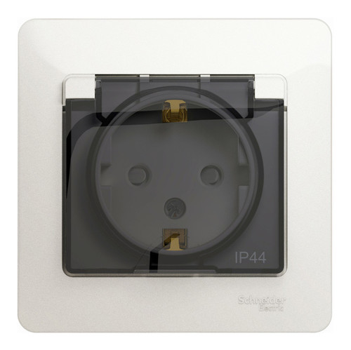 

Розетка Schneider Electric GSL000648 с/з со шторками с крышкой, 16А, IP44 (в сборе) перламутр, GSL000648