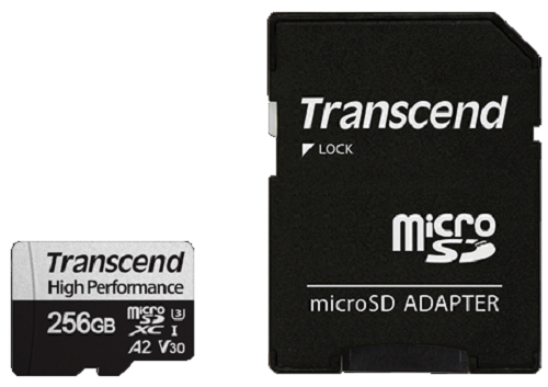 

Карта памяти 256GB Transcend 330S UHS-I Class U3 V30 A2, чтение до 100Мб/с, запись до 85Мб/с, с адаптером, 330S