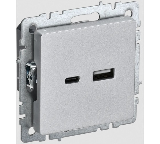 

Розетка IEK BR-U22-018-K47 BRITE USB A+C 18Вт РЮ11-1-БрА алюм., BR-U22-018-K47